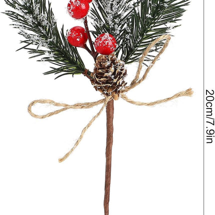 GREENWISH 10Pcs Christmas Pine Cone Picks Decorations, Christmas Red Berry Stems Wreath Picks Holly Spray for Winter Decoration Holiday Crafts, Xmas Decorations