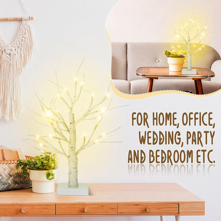 Macarrie 8 Pcs Christmas Tree Decorations 18 Inch Lighted Birch Tabletop Tree LED Winter Decor Small Artificial Light up DIY Women Wedding Battery Powered or USB Twinkling Fairy Branch(White)