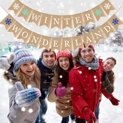 Winter Wonderland Banner Burlap Snowflake Christmas Sign Home Decoration Holiday Mantel Fireplace Bunting Garland Decoration Festival Flags Family Gardens Indoor Outdoor Banner (Winter Wonderland)