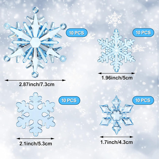 Dilunave 40 Pieces Christmas Snowflake Ornaments Christmas Tree Decorations Acrylic Crystal Snowflakes Christmas Snowflakes Decorations Snowflake Winter Xmas Ornament for Christmas Tree(Blue)