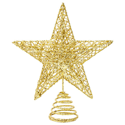 Christmas Tree Topper, 10" Gold Glittered Star with Hollow Design, Tree Topper Star for Christmas Tree Decoration