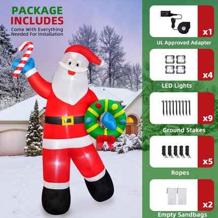8FT Christmas Inflatable Santa Claus Outdoor Decoration, Inflatable Santa Holds Garland Blow Up Yard Decorations Built-in LEDs, Inflatable Christmas Decorations for Xmas Party Yard Garden Lawn