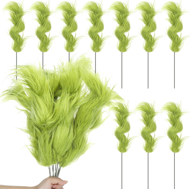 10 Pcs Lime Green Furry Christmas Tree Picks Glitter Curly Berry Ornaments Lime Fake Christmas Candy Picks for Tree Wreath Crafts Vase Filler Home