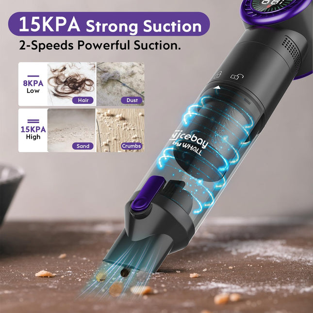 Nicebay Cordless Handheld Vacuum Cleaner, 15Kpa Strong Suction Portable Hand Vacuum Cleaner, Led Display Car Vacuum Cleaner, Fast Charging Dock, Rechargeable Handheld Vacuum Black & Purple