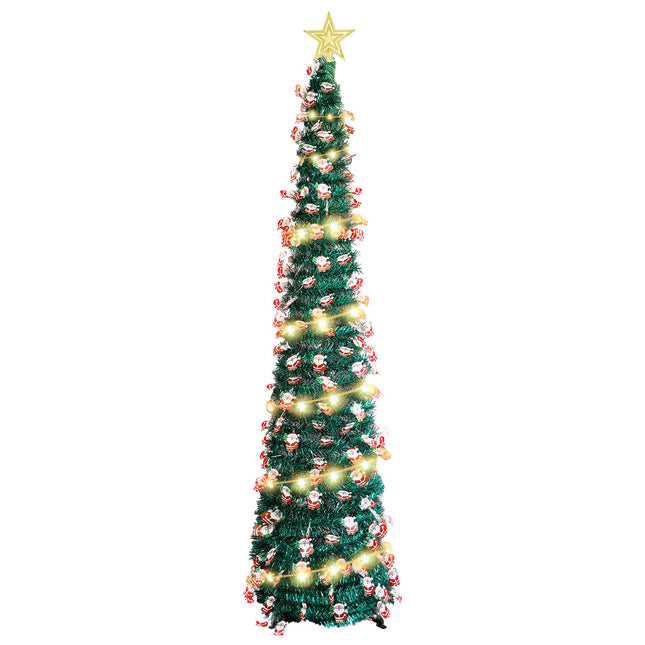 Artificial Christmas Tree, Pencil Christmas Tree with 50 LED Lights and 1 Christmas Tree Topper Star Skinny Christmas Tree for Indoor Outdoor Christmas Decorations (Santa Claus, 5FT)