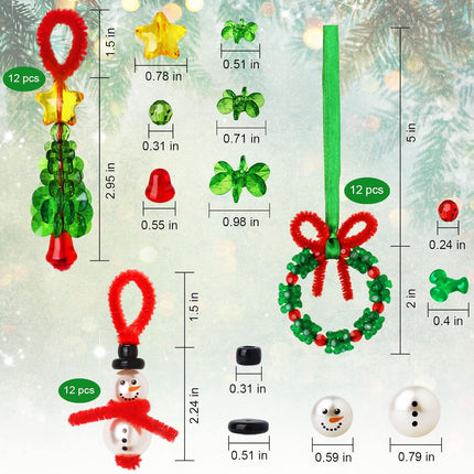 GYGOT Christmas Crafts for Kids,36 Sets Christmas Beaded Ornament Kit-Including 12 PCS Snowman/12 PCS Christmas Tree/12 PCS Wreath,Xmas Party Holiday Craft Tree Decorations (Assembly Needed)