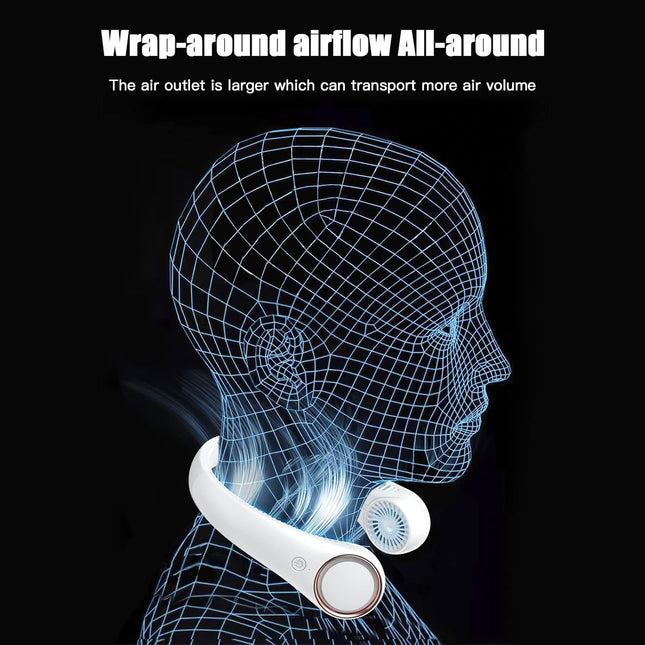 Neck Fan Portable Rechargeable, Personal Cooling Wearable Fan, HandsFree Bladeless Fan, 78 Air Outlets, Low Noise, 3Speed Adjust