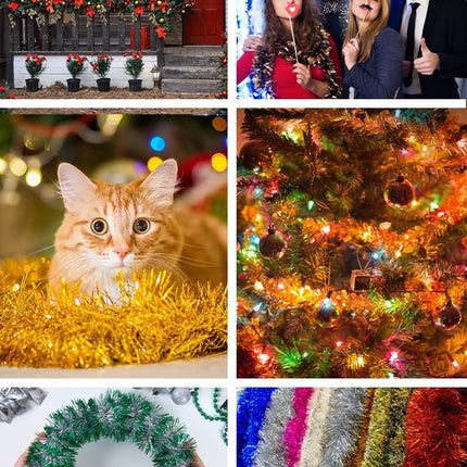 Mandala Crafts Red Tinsel Garlands Mini Garland Christmas Tree Garland Christmas Red Garland Decorations - Thin Metallic Foil Glitter Garlands Party Wedding Decor