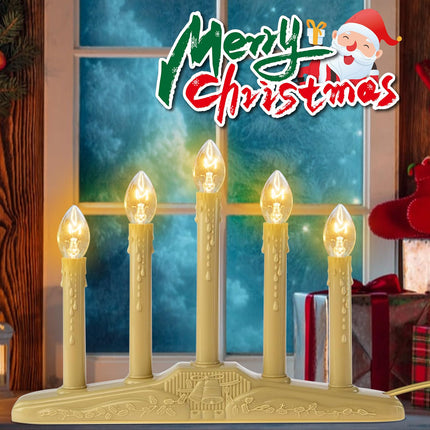 5 Lights Electric Window Candles,Flameless Christmas Candle Lights with C7 Clear Bulbs, Plug in Electric Candles for Indoor Window Table Party Christmas Decorotions, Ivory