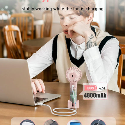 Mini Handheld Fan 4800Mah Battery Portable Fan Usb Rechargeable Eyelash Fan 3 Speeds Wind Powerful Makeup Fan Cute Small Fan