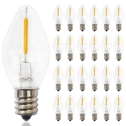 C7 LED Christmas Replacement Bulbs, 25 Pack C7 Clear Christmas Light Bulbs for Christmas Outdoor String Lights, E12 LED Light Bulbs for Night Light Candle Chandelier Christmas Lights, 0.6W Warm White