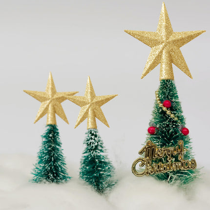 Hiboom 6 Pcs Christmas Tree Star Topper Mini Lightweight Small Glitter Xmas Tree Topper Christmas Tree Decoration for Christmas Tree Ornaments Holiday Indoor and Outdoor Treetop Decoration (Golden)