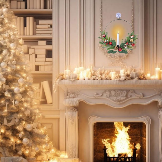 Wondise Flameless Candles with Remote and Timer Wreaths, Real Wax Battery Operated Wreaths with LED Flickering 3D Flame, Christmas for Front Door Window Holiday Christmas Decor