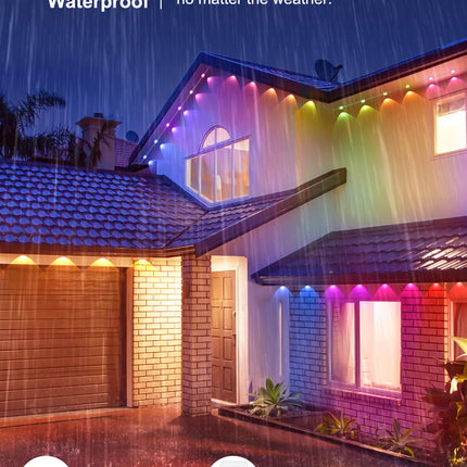 REYLAX Permanent Outdoor Lights for House, 50ft 30 RGBW LEDs Eaves Lights,Dimmable, Music Sync, IP68 Waterproof for Outdoor Decor, Daily and Holidays Accent Lighting, Work with APP & Remote Control