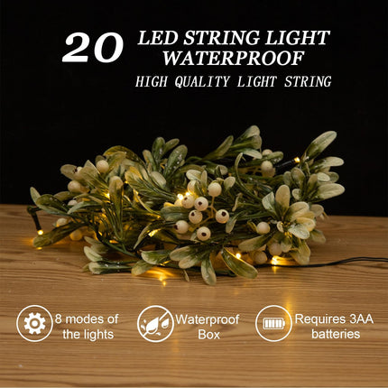 6 FT Christams Garland with Lights, Flocked Garland with Snow, 8 Lighting Modes 20 LED Lights, Battery Operated, Pineneedle, White Berries, Christmas Garland for Indoor Outdoor
