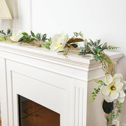 70.87 Inch Christmas Large Magnolia Garland Artificial Magnolia Christmas Garland with Flowers and Leaves for Outdoor Indoor Holiday Mantel Table Fireplaces Tree Party Decorations