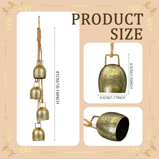 Set of 2 Christmas Bells Metal Rustic Hanging Bells with Hemp Ropes Vintage Christmas Decorations Indoor Home for Christmas Wreaths Christmas Trees Rustic Christmas Ornaments Decor