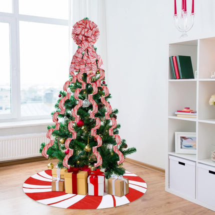 Christmas Tree Decoration Set Include Christmas Tree Topper Bow, Decorative Strips Ribbon, Christmas Tree Skirt with Annual Ring for Farmhouse, Wreath Crafts Decorations (Candy Style,47 Inch)