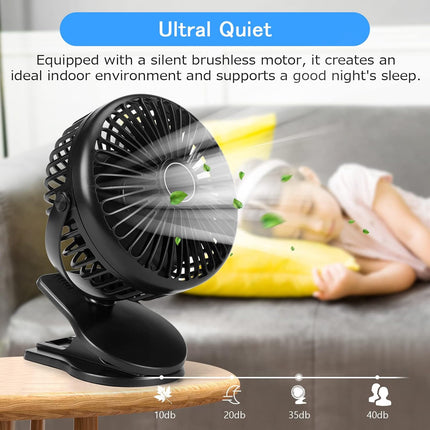 Clip Fan 5000Mah Rechargeable Battery Mini Fan With Clip On Fan Sturdy Clamp 3 Speeds Portable Tent Camping Fan Handheld Small