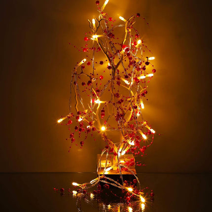 Mudder 30 LEDs Christmas Fairy Lights with Mistletoe Decoration Berry Beaded Garland for Christmas Home Indoor Decor (Red)
