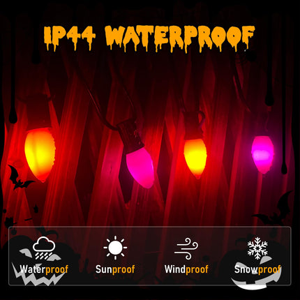 25FT C7 LED Purple Orange String Lights, Halloween Outdoor String Lights with 27 C7 LED Bulbs(2 Spare), Halloween Hanging Outdoor Lights for Patio, Backyard, Halloween Party Decoration, Black Wire