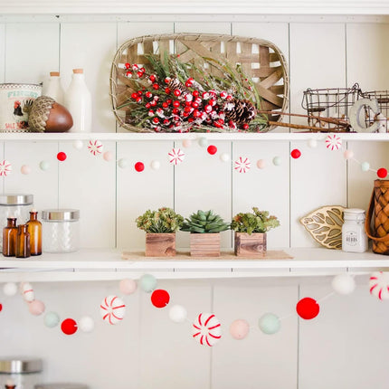 Christmas Garland Felt, Christmas Decor, Peppermint Decor, Peppermint Garland, Winter Decor, Candy Garland, Felt Balls for Christmas Tree, Mantel, Kids Bedroom, Living Room, Nursery