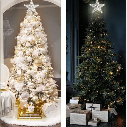 YAUNGEL Christmas Tree Topper, Star Tree Topper with 40 LED and Remote Control Battery Operated Warm Lights Treetop Christmas Decorations, Indoor Home Decor, 10IN Silver
