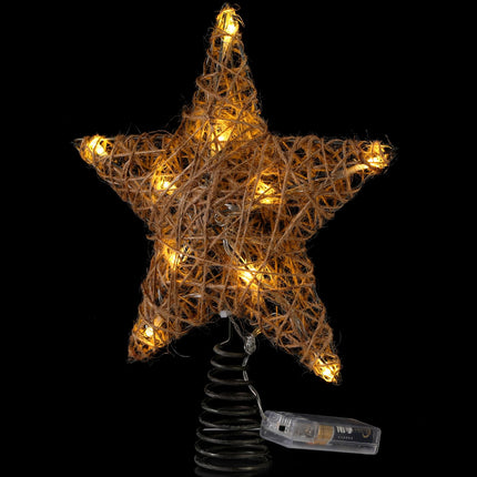 Farmhouse Christmas Tree Star Topper Decorations Light up Christmas Tree Topper with 10 LED Lights for Rustic Xmas Party Ornament Home Decor
