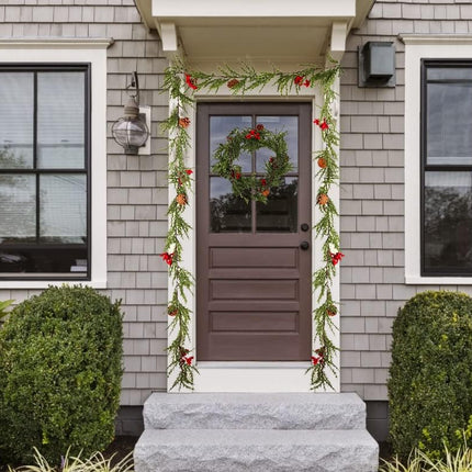 RECUTMS 6.5FT Christmas Garland with Lights Artificial Red Berry Garland and Pinecones Christmas Decorations Indoor Xmas Lighted Garland Fireplace Decor