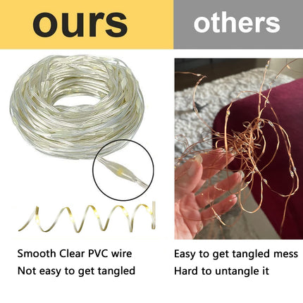 QITONG 2 Pack d PVC Solar Fairy Lights, Each 33ft 100 LED White Solar Christmas Lights Outdoor Waterproof, 8 Modes White Solar Lights Outdoor Waterproof