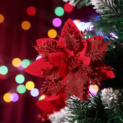 15 PCS Poinsettia Flowers Artificial Poinsettia,Christmas Decorations Poinsettias Artificial Christmas Flowers,Christmas Tree Flower Decorations with Stems DIY Xmas Wreath Year Party Ornament