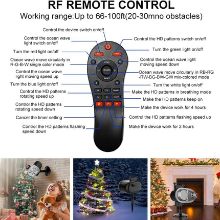 Holiday Projector Lights Outdoor, 2-in-1 HD LED Outdoor Projectors with Remote Control Timer, 3D Ocean Wave & 4 Patterns Waterproof Lanscape Lights for Indoor Valentine Xmas Halloween Holiday Party