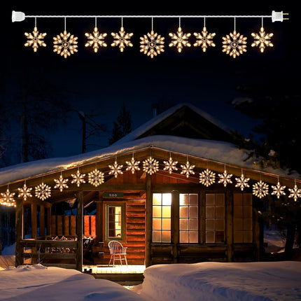 Snowflake Christmas String Lights with 9 Drops - 13ft 150 Mini Bulb Icicle Lights with Clips, Plug-in Connectable Hanging Lights for Front Porch House Tree Pation Decor Holiday Décor
