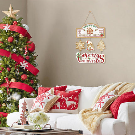 HOURIA Gingerbread House Christmas Decor,Merry Christmas Front Door Sign.Xmas Holiday Hanging Wall Art,Gingerbread Decorations For Christmas Party Home