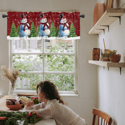 Christmas Valance for Window - Snowman Toppers Curtain Valance Rod Pocket Xmas Tree Bird Falling Snowflake Dreamlike Red Window Treatment for Living Room/ Bedroom/ Farmhouse, 52" W x 18" L, 1 Panel