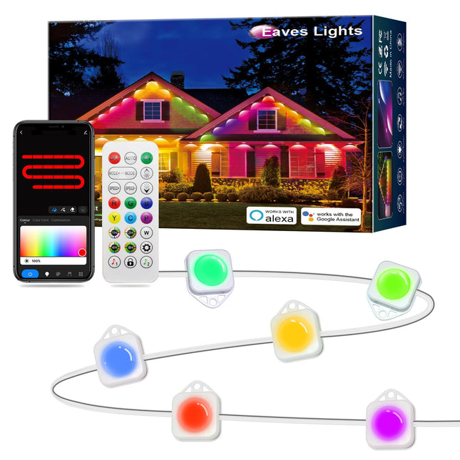 Permanent Outdoor Lights 30ft, Smart RGB Eaves Lights for House, IP67 Waterproof Outside Lights 44 Scene Modes for Christmas Decorations, Work with Remote, APP, Alexa, Google Assistant