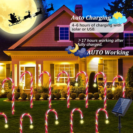 Candy Cane Lights Christmas Decorations, 12 Pack Solar Candy Cane Pathway Lights with 8 Modes and Timer, 72 LED Bright 1200mah Battery, Waterproof Christmas Candy Cane Solar Lights for Outside