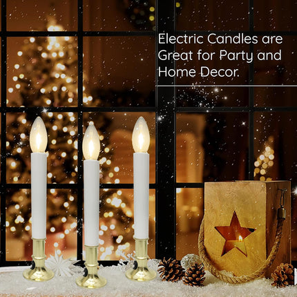 4 Pack Christmas Electric Window Candles Lights,9 Inch Electric Window Candles with Sensor Dusk to Dawn,9in Plug in Candle Lights with 0.6W LED Bulbs Brass Base for Tables, Kitchens Decor