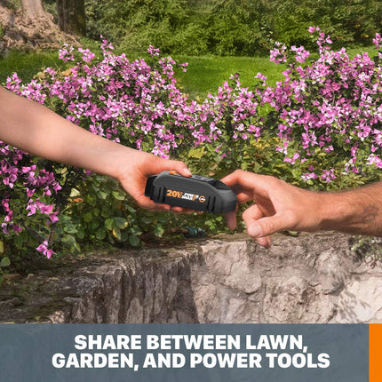 WORX WG801 20V Shear Shrubber Trimmer, Battery and Charger Included,Black and Orange & WA3575 20V PowerShare 2.0 Ah Replacement Battery, Orange and Black