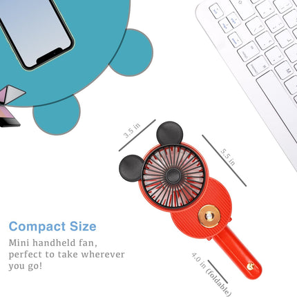 Cute Mickey Misting Mini Fan, Handheld Portable Usb Rechargeable Fan With 3 Adjustable Speeds, Foldable Personal Fan For Travel