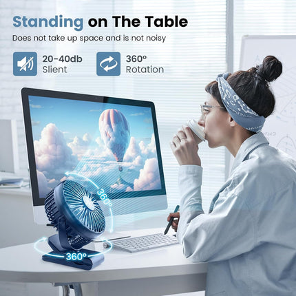 10000Mah Portable Fan Rechargeable, Battery Operated Desk Clip On With Led Light, 3 Modes 360 Rotation Personal Usb Small