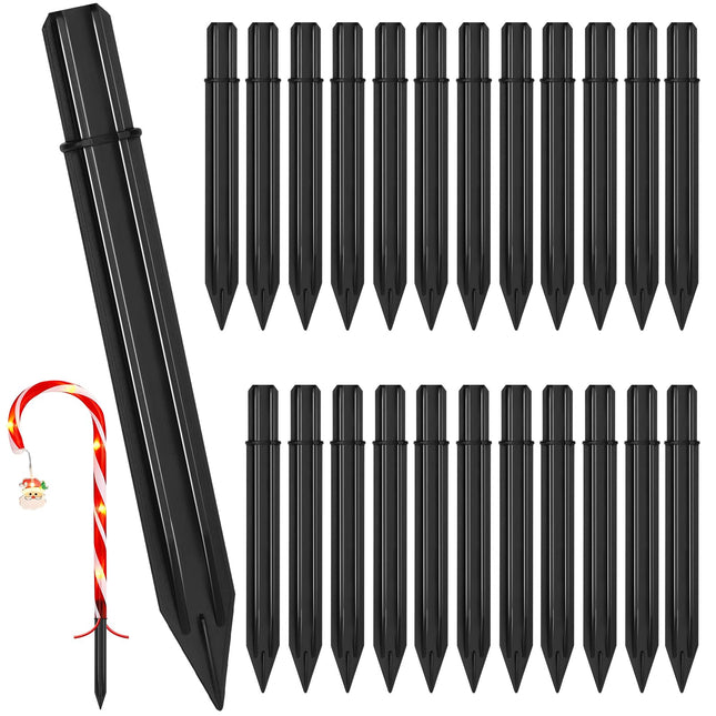 24-Pack Replacement Stakes for Christmas Candy Cane Lights, Plastic Candy Cane Pathway Lights Spike Replacer, Size 0.6 X 6.1 Inches, Plastic Ground Stakes for Candy Cane Lights