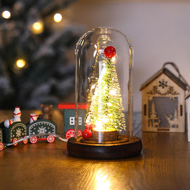 LED Christmas Tree in Glass Dome, Mini Christmas Tree Creative Table Decoration Unique for Home Indoor Tabletop Xmas Decor, Birthday Christmas Xmas s Present