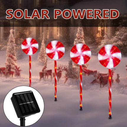 BRIGHTDECK Christmas Solar Pathway Lights, 27" Set of 4 Lollipops Peppermint Stake Lights, Candy Cane Lights with 8 Modes, Outdoor Christmas Decoration for Walkway, Yard, Pathway, Patio (4pcs