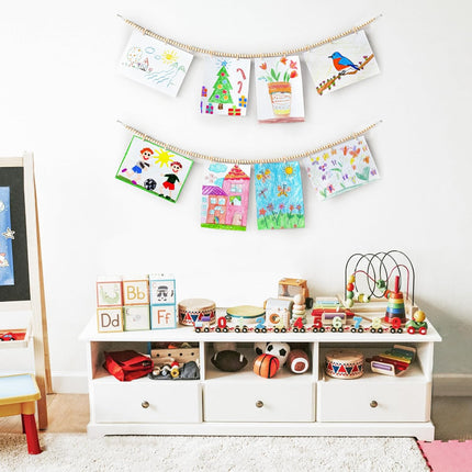 Mkono Hanging Photo Display with Clips, Boho Wooden Bead Garland Banner, Collage Card Picture Kids Art Holder String with 10 Clips for Christmas Bedroom Dorm Decor, Teen Girl s, Brown, 2 Pack