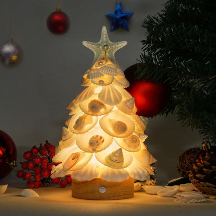 Sea Shells Christmas Tree Handmade Crafts Tabletop Shells Christmas Tree with LED Light, for Christmas & Beach Decoration, Party Birthday , Home Decor, Figurines Christmas Tree