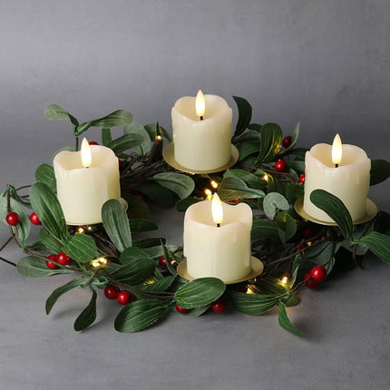 Rhytsing 2" Ivory Flameless Votive Candles Real Wax Dripping Design, LED Faux Battery Operated Tealight Candles with Timer for Christmas Wreath - Set of 4