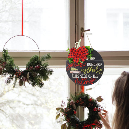 PRETYZOOM Christmas Door Signs Decoration Christmas Wooden Welcome Sign Round Wooden Hanging Plaque Christmas Wreath for Door Decoration