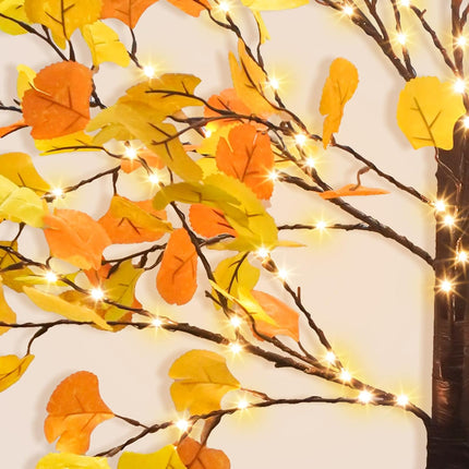 4 FT Prelit Fall Lighted Ginkgo Tree with 140 LEDs Timer Fall Tree with Lights & 8 Flashing Modes Autumn Decoration for Home Wedding Indoor Outdoor Thanksgiving Halloween Christmas Decor