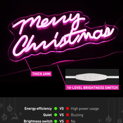 Shine Decor Merry Christmas Neon Sign, Dimmable USB & Battery Powered Pink Merry Christmas Light Up Sign, Christmas Decor for Year Bedroom Wall Birthday Party Window 15.75'x7.4''